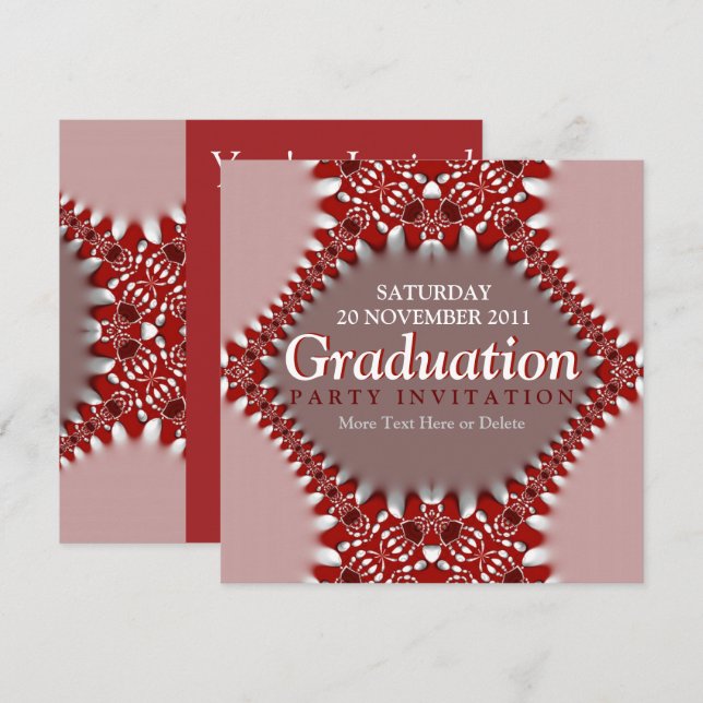 Invitación a graduación de cortinas rojas rosadas  (Anverso / Reverso)