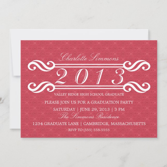Invitación a graduación de Damasco de Vintage Rosa (Anverso)