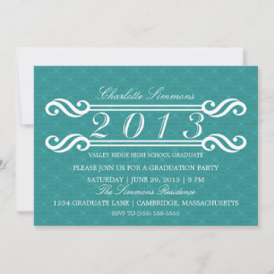 Invitación a graduación de Damasco verde azulado d