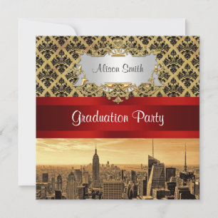 Invitación a graduación de Damask Sepia B4 de NY C