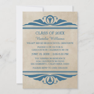 Invitación a graduación de deco azul elegante