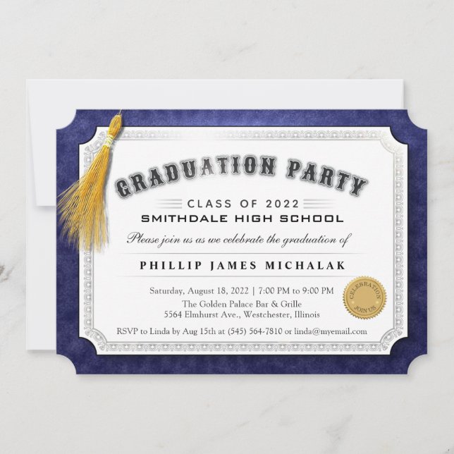 Invitación a graduación de Diploma Azul y Oro 2022 (Anverso)