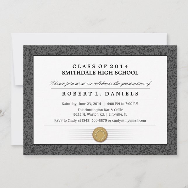 Invitación a graduación de Diploma de Borde Negro  (Anverso)