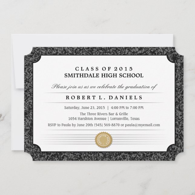 Invitación a graduación de Diploma de Borde Negro  (Anverso)