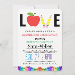 Invitación a graduación de docente Crayola Rainbow