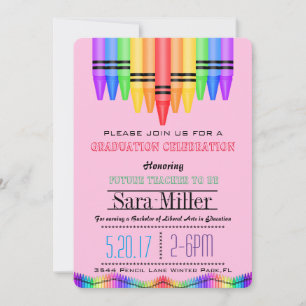 Invitación a graduación de docente Crayola Rainbow