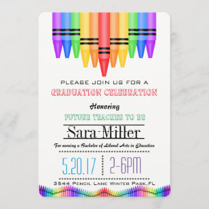 Invitación a graduación de docente Crayola Rainbow