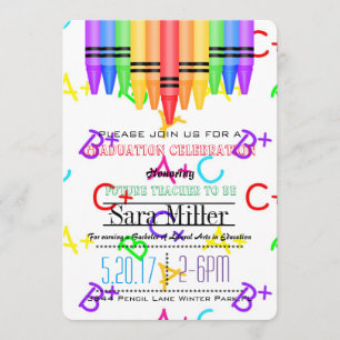 Invitación a graduación de docente Crayola Rainbow