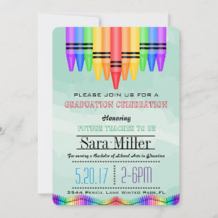 Invitación a graduación de docente Crayola Rainbow