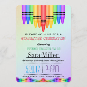 Invitación a graduación de docente Crayola Rainbow