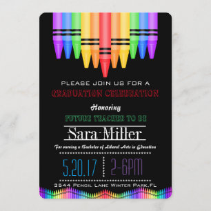 Invitación a graduación de docente Crayola Rainbow