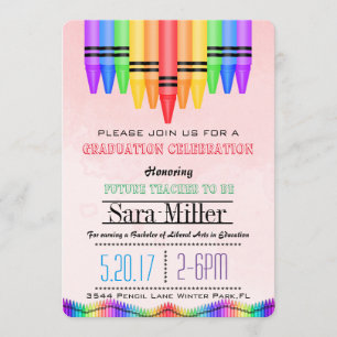 Invitación a graduación de docente Crayola Rainbow