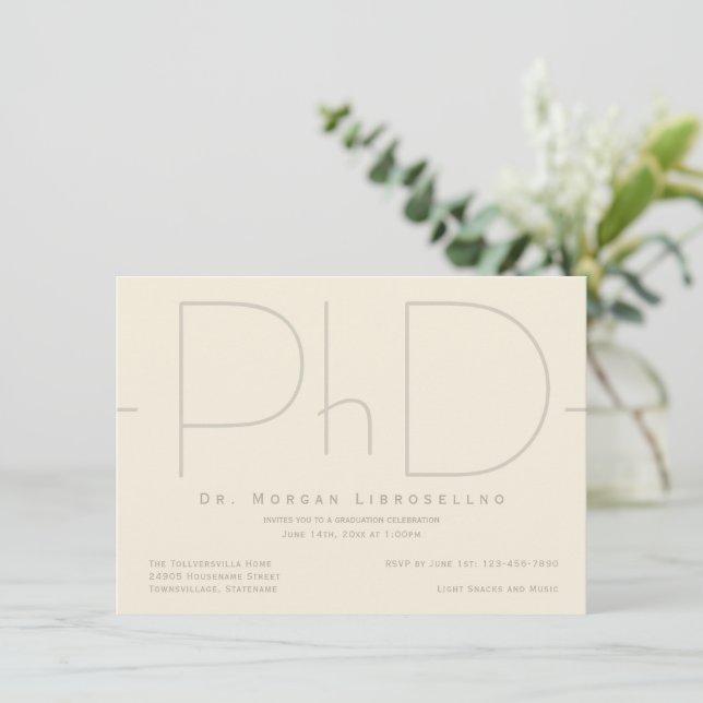 Invitación a graduación de doctorado en Beige mode (Anverso de pie)