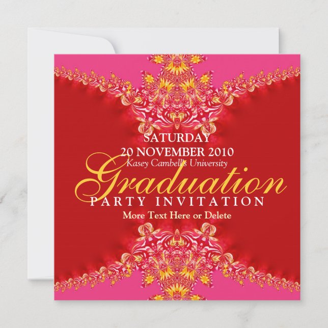 Invitación a graduación de encaje de color rosa y  (Anverso)