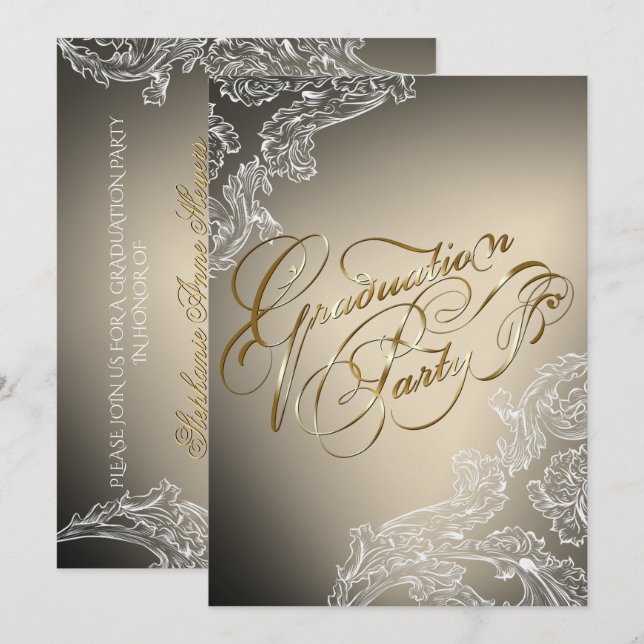 Invitación a graduación de encaje y caligrafía mod (Anverso / Reverso)