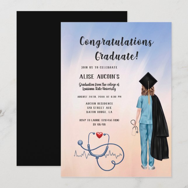 Invitación a graduación de enfermera/Médica (Anverso / Reverso)