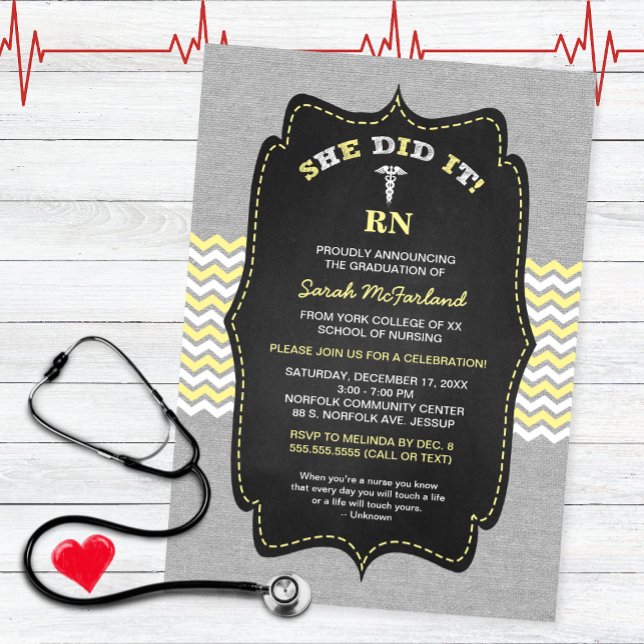 Invitación a graduación de enfermeras BSN, pizarra (Subido por el creador)