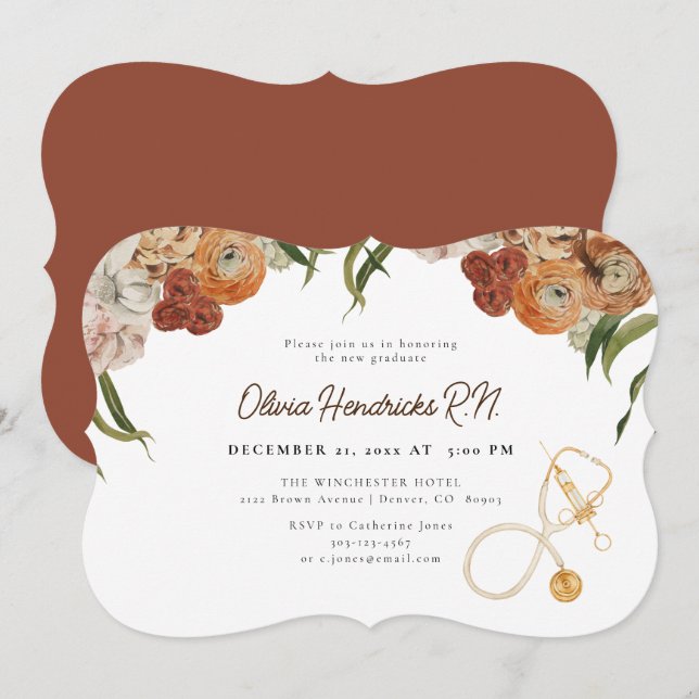 Invitación a graduación de enfermeras florales Boh (Anverso / Reverso)