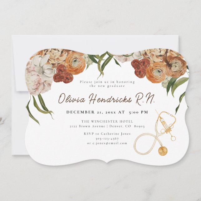 Invitación a graduación de enfermeras florales Boh (Anverso)