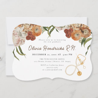 Invitación a graduación de enfermeras florales Boh
