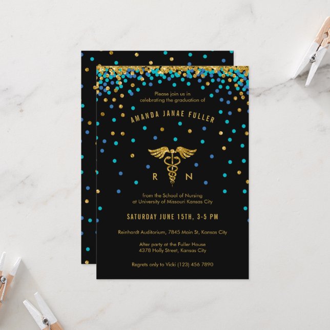 Invitación a graduación de Enfermería de Confetti  (Anverso/Reverso In Situ)