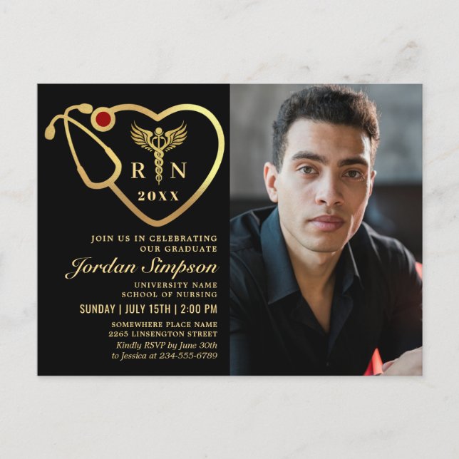 Invitación a graduación de Enfermería de Oro moder (Anverso)