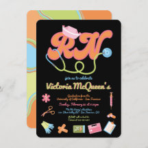 Invitación a graduación de enfermería de Retro 60