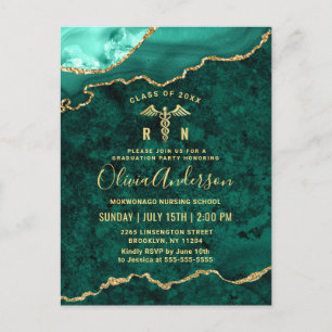 Invitación a graduación de Enfermería verde de oro