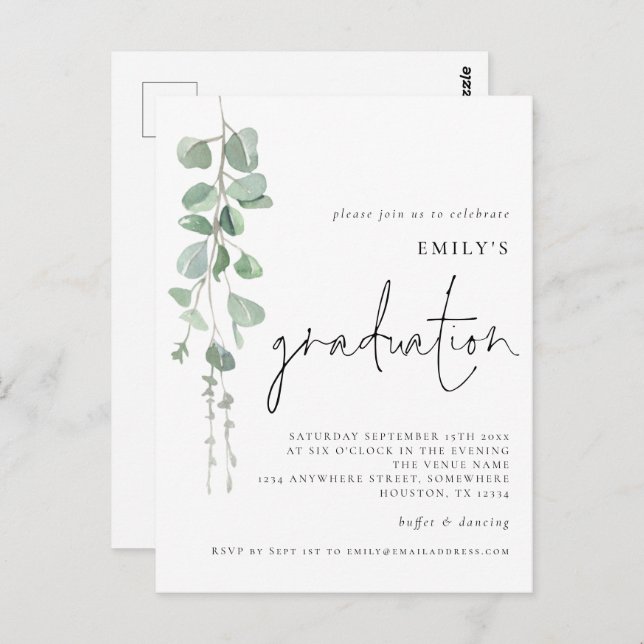Invitación a graduación de Eucalyptus Script 2024 (Anverso / Reverso)