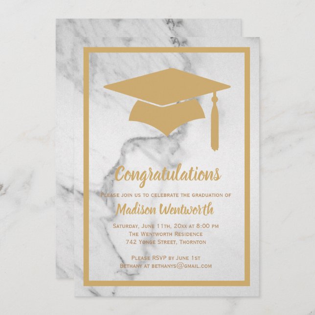 Invitación a graduación de Faux Gold & Marble (Anverso / Reverso)