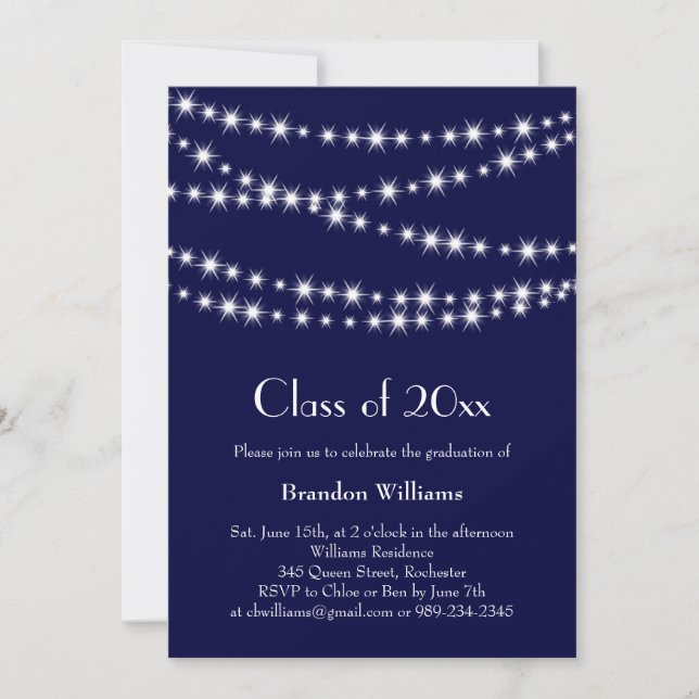 Invitación a graduación de Fiesta azul (Anverso)