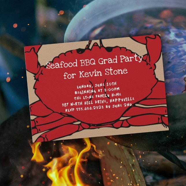 Invitación a graduación de Fiesta BBQ de Crab Rojo (Subido por el creador)