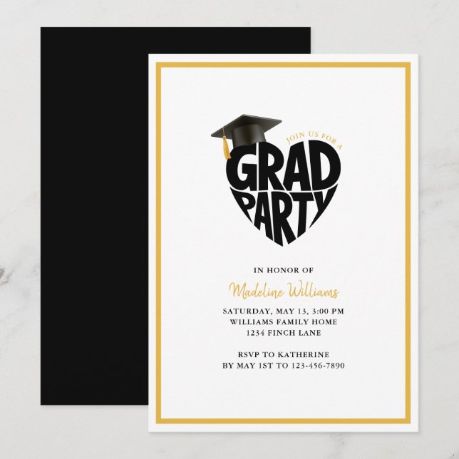 Invitación a graduación de Fiesta de Heart Grad (Anverso / Reverso)