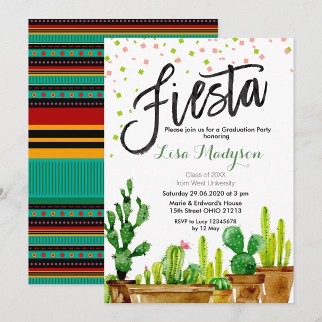 Invitación a graduación de Fiesta Invitación Fiest (Anverso / Reverso)
