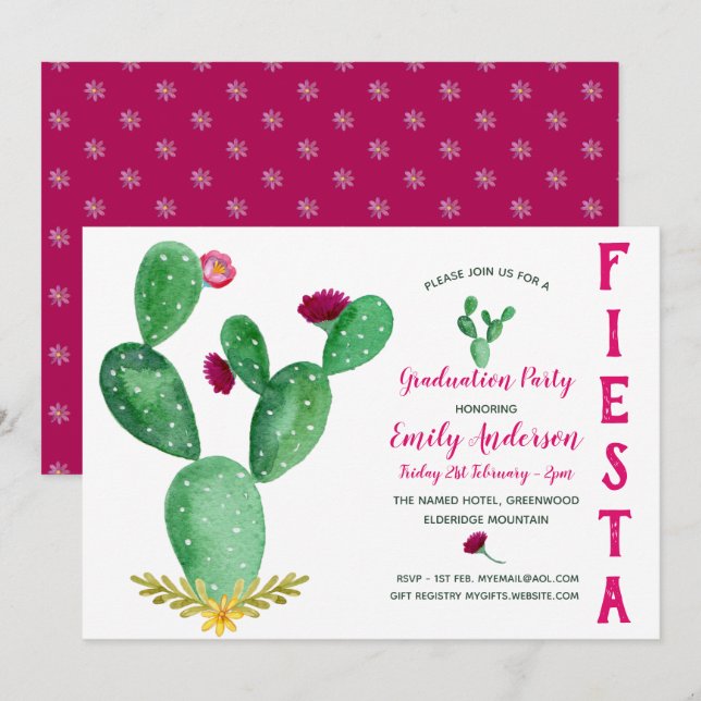 Invitación a graduación de Fiesta mexicana Cacti P (Anverso / Reverso)