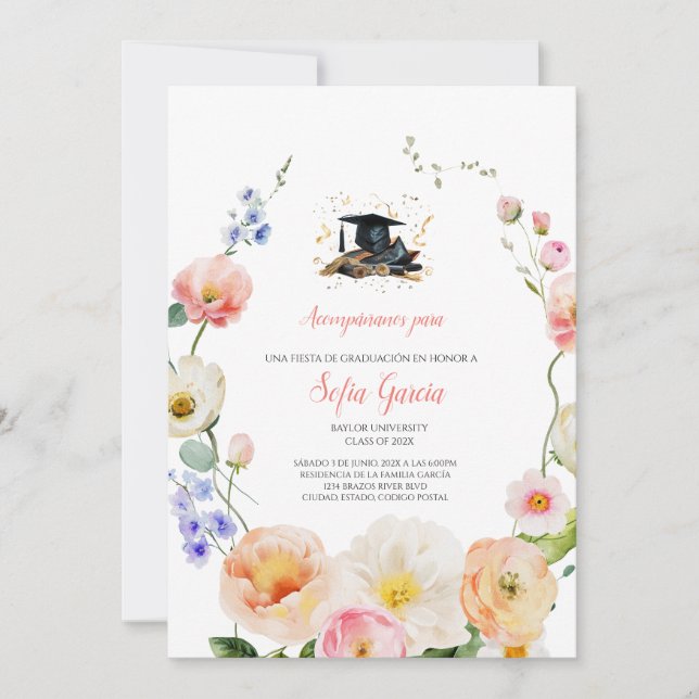 Invitación a graduación de flor de primavera (Anverso)