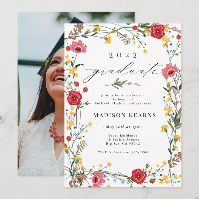 Invitación a graduación de Flor silvestre 2024 (Anverso / Reverso)