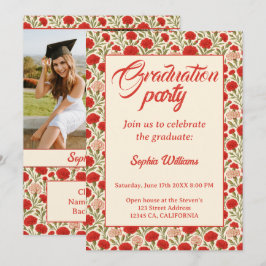 Invitación a graduación de Flores de Carnación Roj