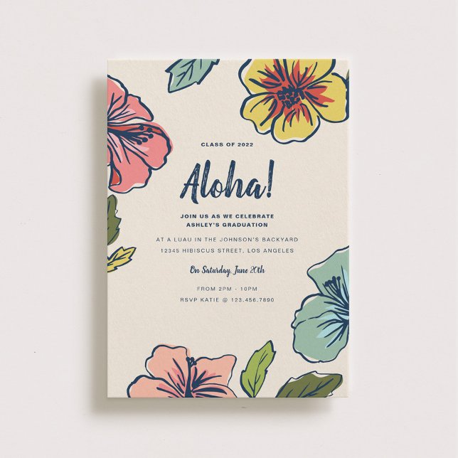 Invitación a graduación de flores hawaianas de Alo (Subido por el creador)