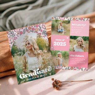 Invitación a graduación de flores rosadas