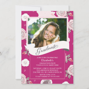 Invitación a graduación de flores rosas antiguas