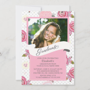 Invitación a graduación de flores rosas antiguas