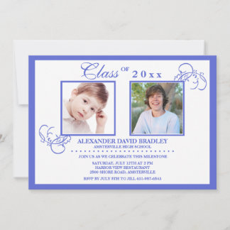 Invitación a graduación de foto azul