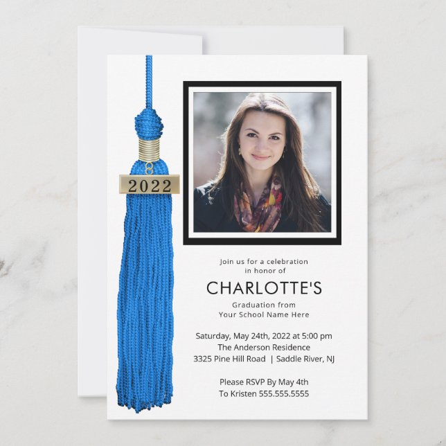Invitación a graduación de foto de Blue Tassel  (Anverso)