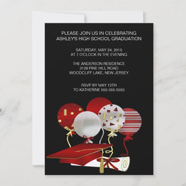 Invitación a graduación de foto de capa roja (Anverso)