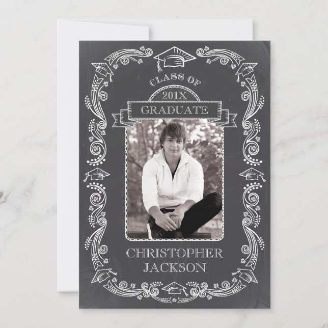Invitación a graduación de foto de Chalkboard (Anverso)