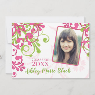 Invitación a graduación de foto de color rosa y ve