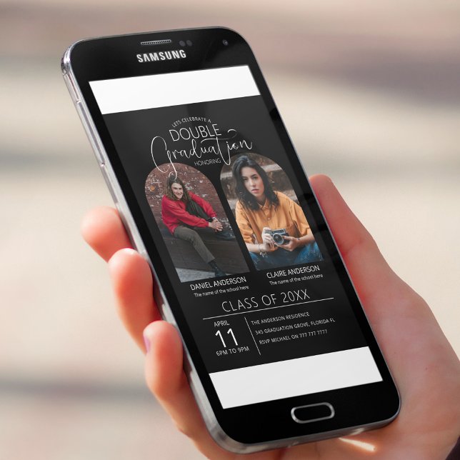 Invitación a graduación de foto de doble graduado  (Subido por el creador)