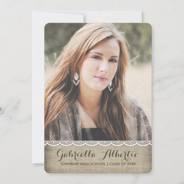 Invitación a graduación de foto de encaje de Moda  (Anverso)