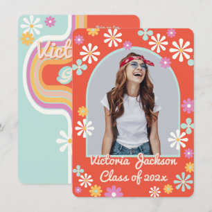 Invitación a graduación de foto de flores hippie
